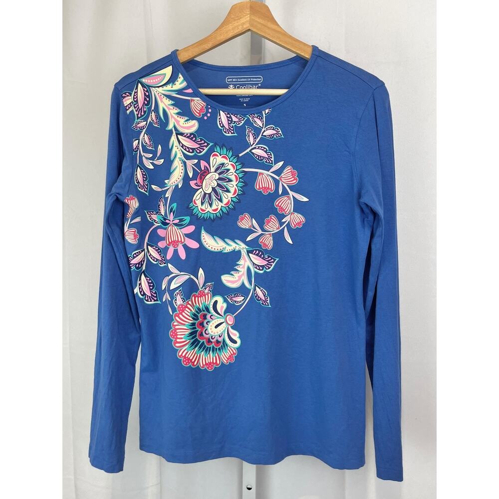 COOLIBAR Floral Print Long Sleeve Top UPF 50+ Blue Multicolor Size S
